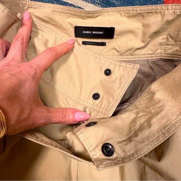 Isabel Marant khaki cotton buckled pleated trousers pants